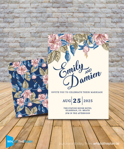 Boho Floral Navy Wedding Invitation